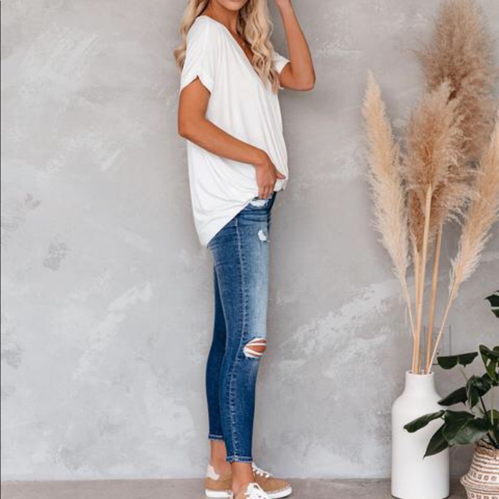 NWT Drape Wrap Cuffed Sleeve Tee Top Off White - Picture 7 of 7
